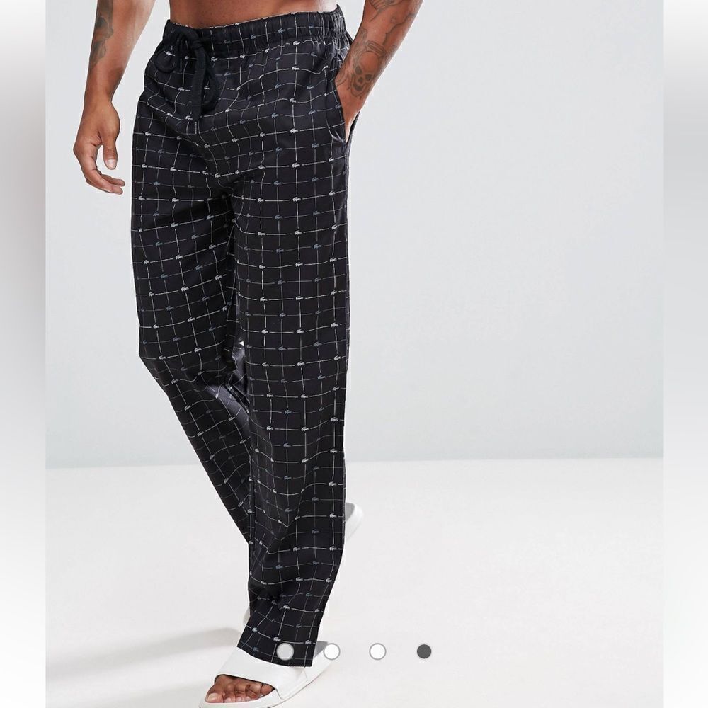 Lacoste XL Black Blue Cotton Croc Logo Print Drawstring Lounge PJ Pants